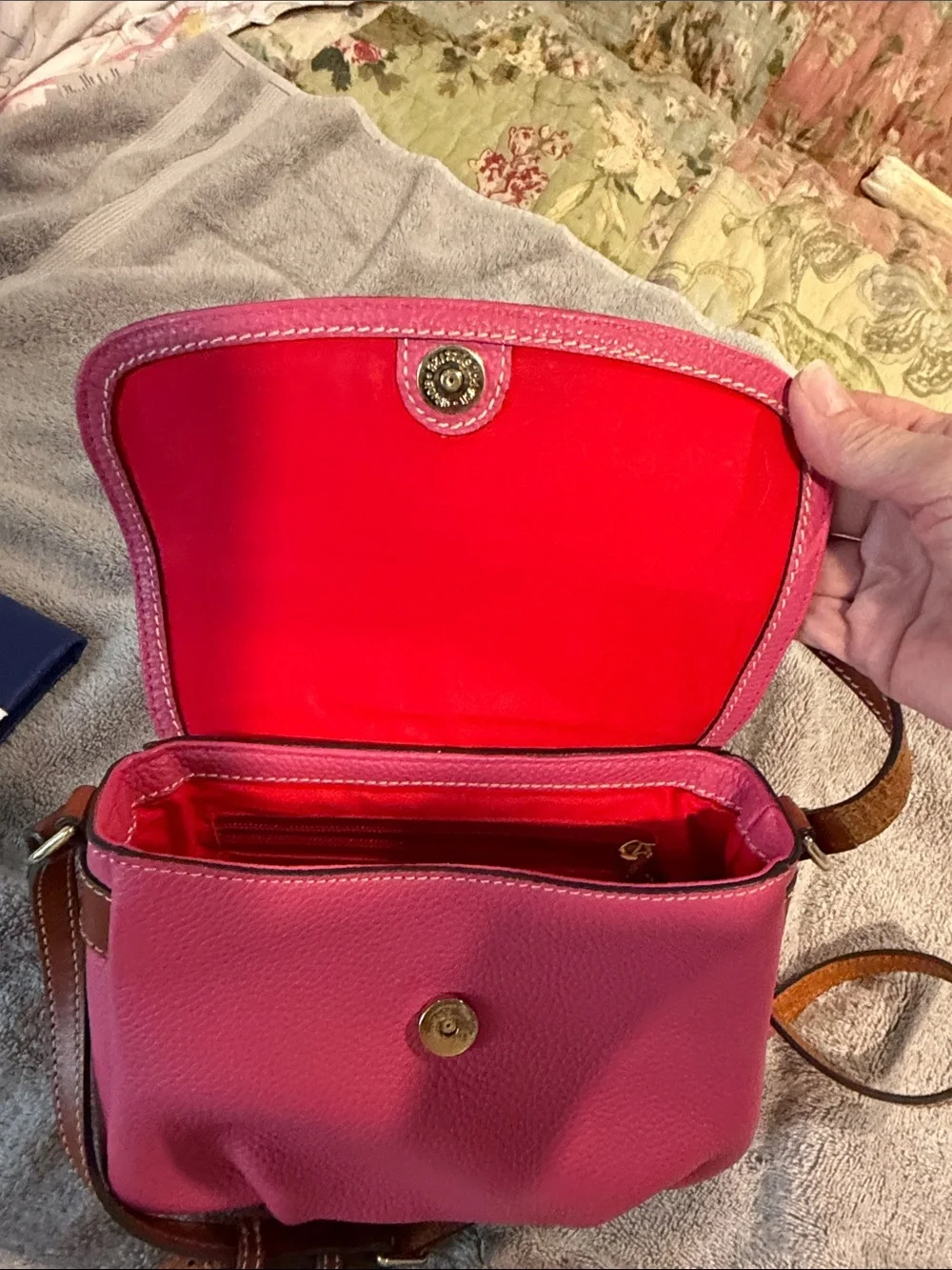 Dooney & Bourke Pebble Leather Reina Crossbody in Fuchsia Pink